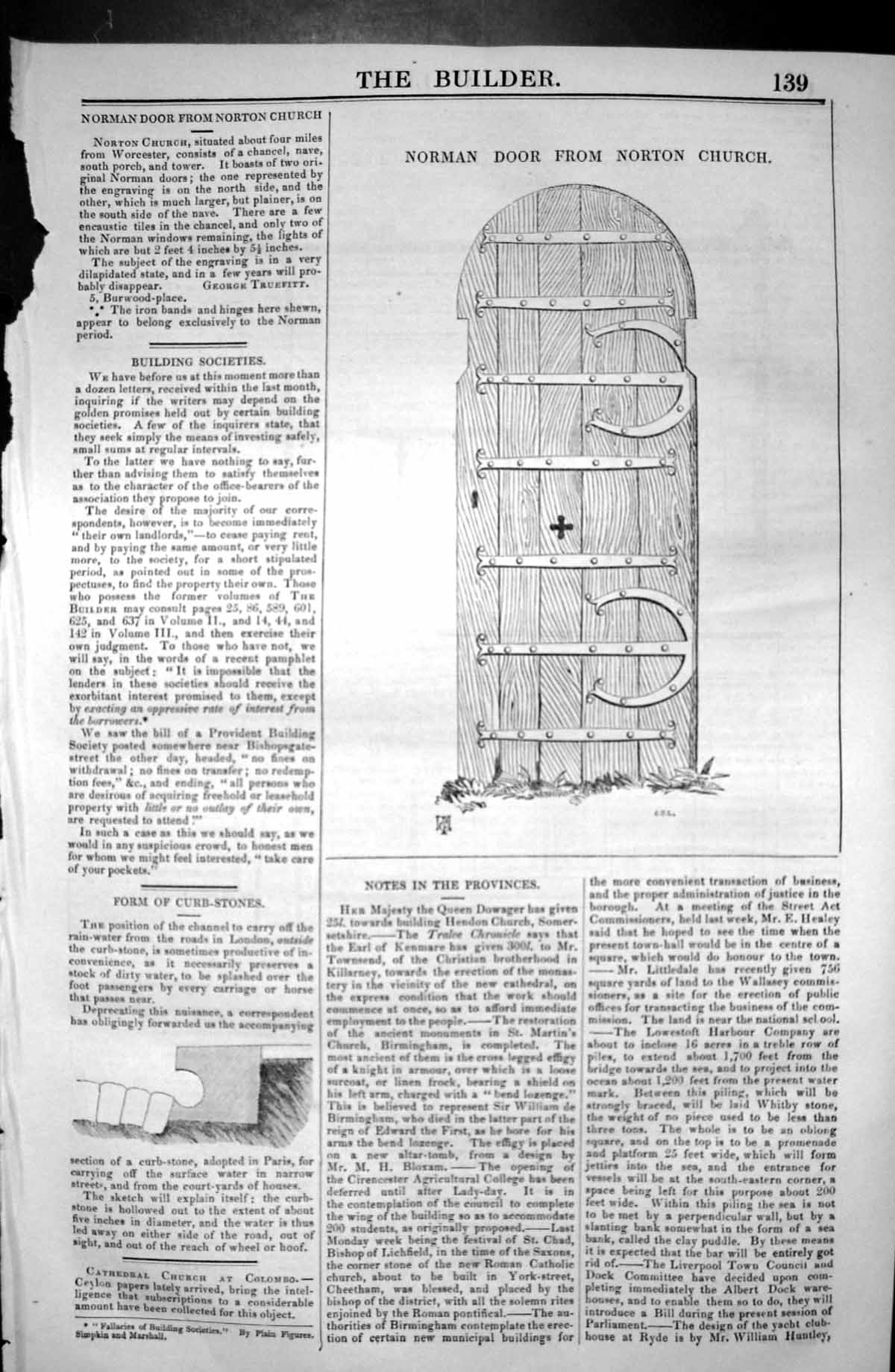 Original Old Antique Print Norman Door Norton Church Architecture 1846 Builder