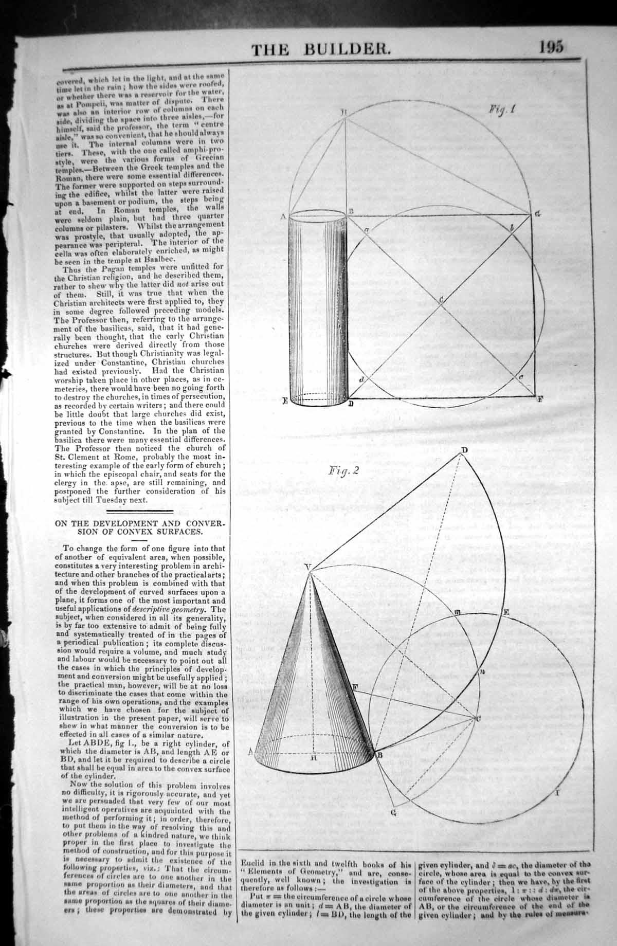 Antique Print Development Conversion Convex Surfaces Diagrams 1846 Builder 19th