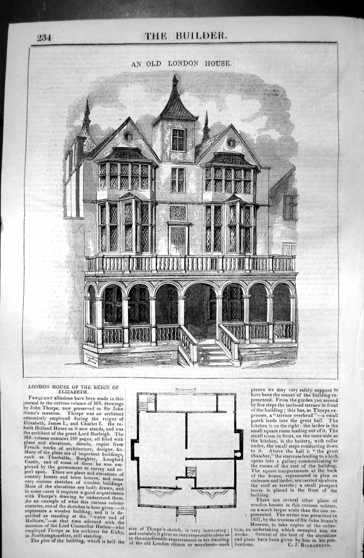 Antique Print London Houses Reign Queen Elizabeth Architecture 1846 Builder