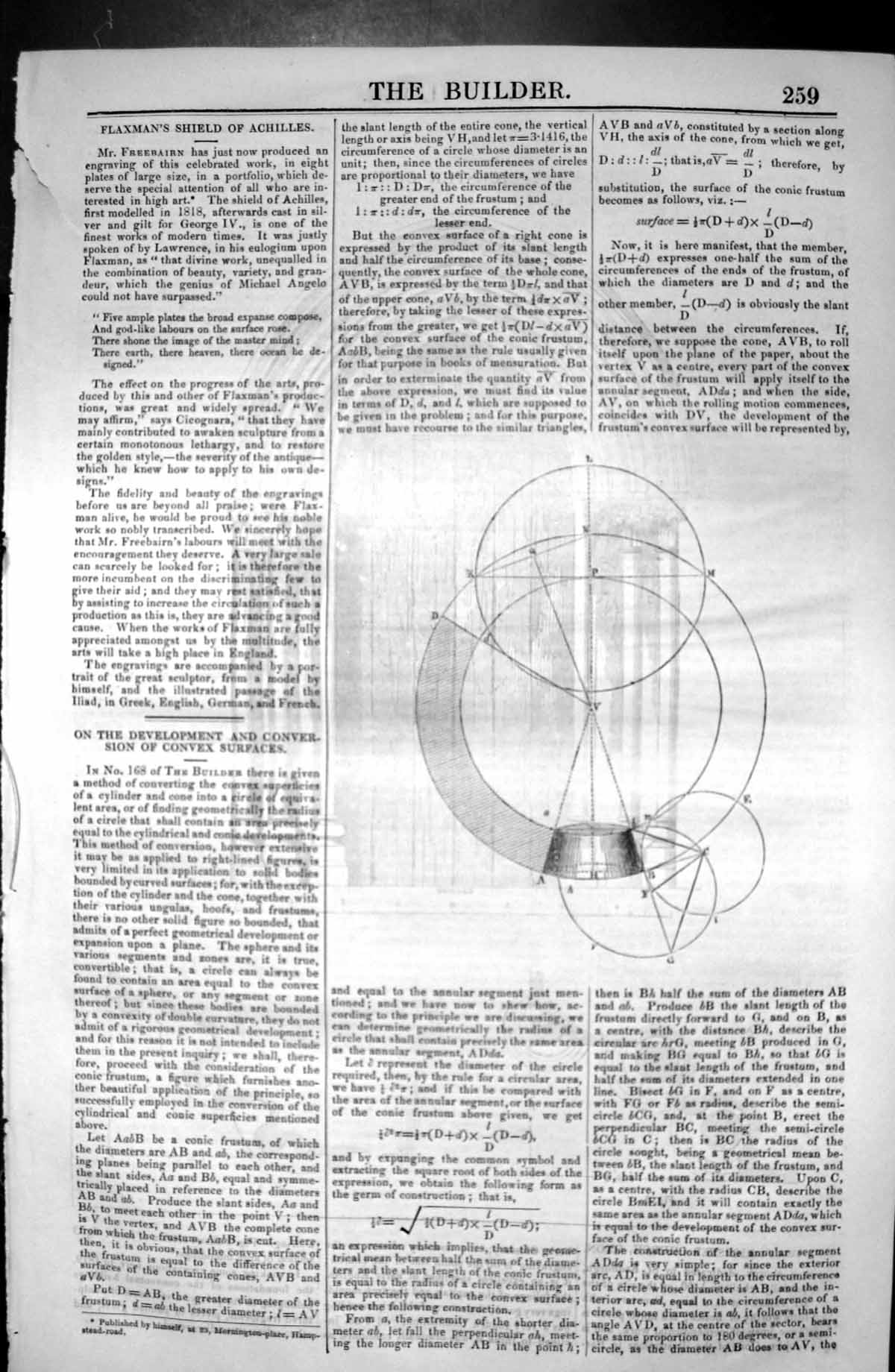 Antique Print Diagrams Development Conversion Convex Surfaces 1846 Builder 19th