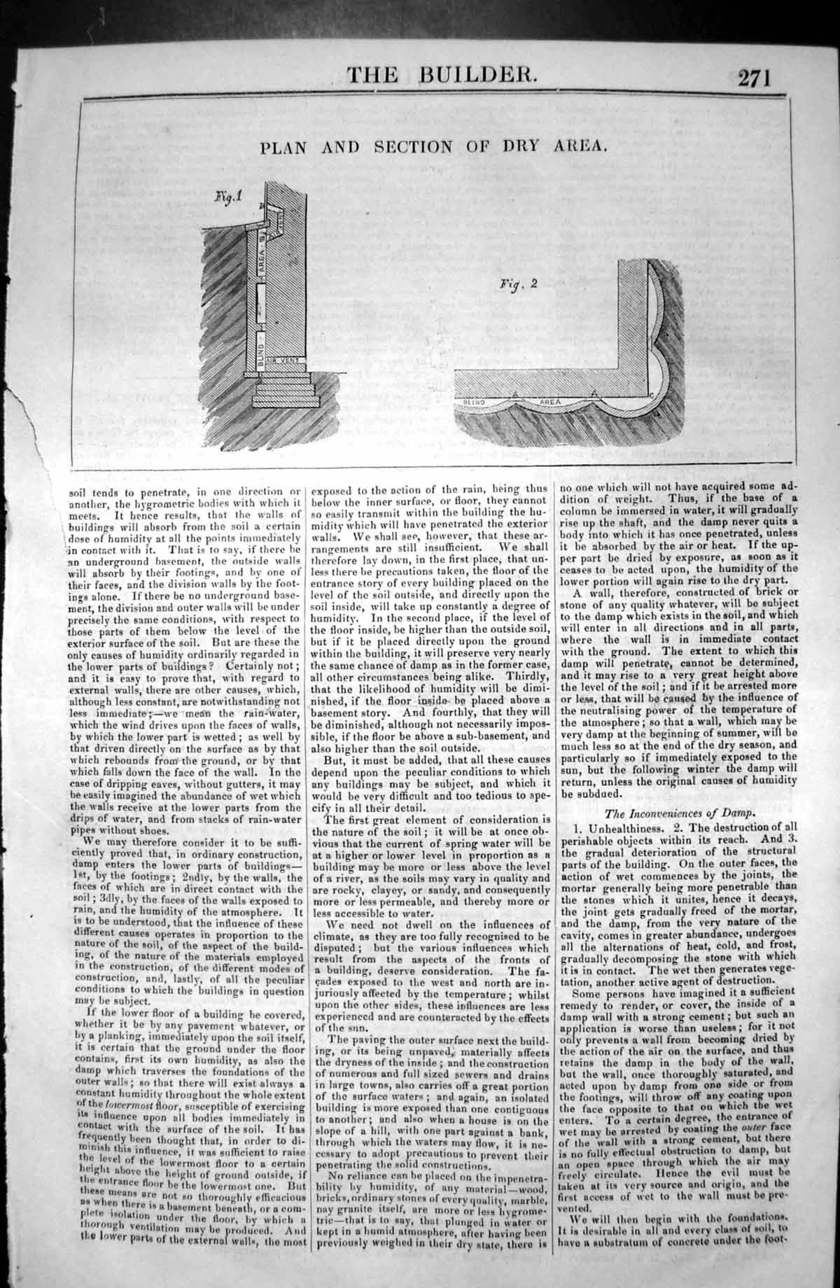 Original Old Antique Print Plan Section Dry Ares Architecture 1846 Builder 19th