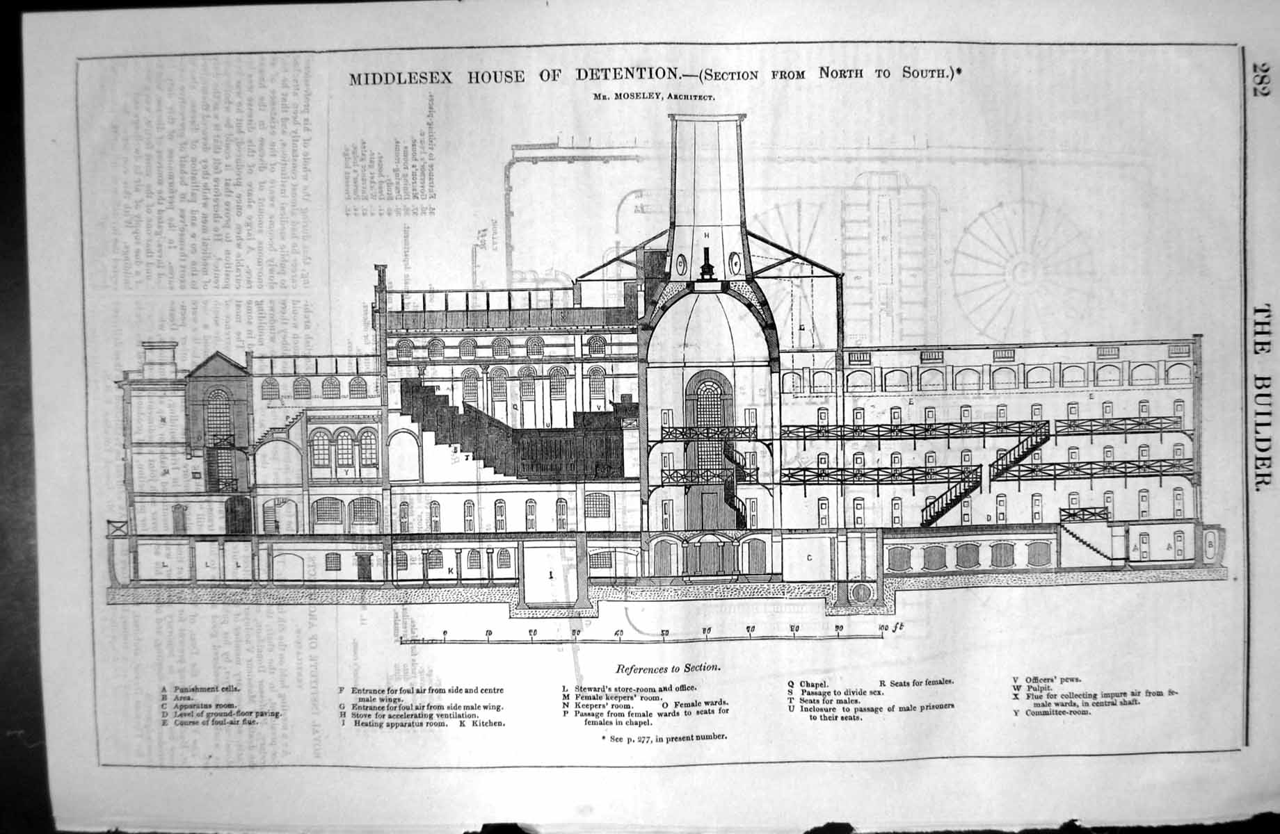 Antique Old Print Architecture 1846 Builder Middlesex House Detention Moseley