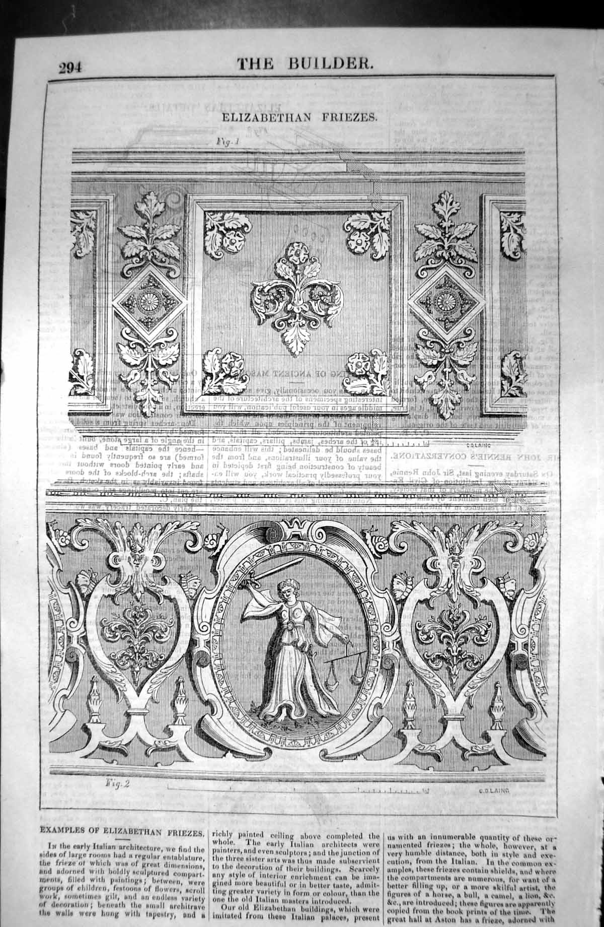 Old Examples Elizabethan Friezes Decoration Architecture 1846 Builder Victorian