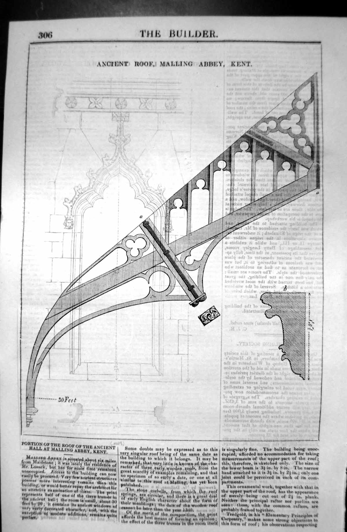 Old Antique Print Ancient RoMalling Abbey Kent Architecture 1846 Builder 19th