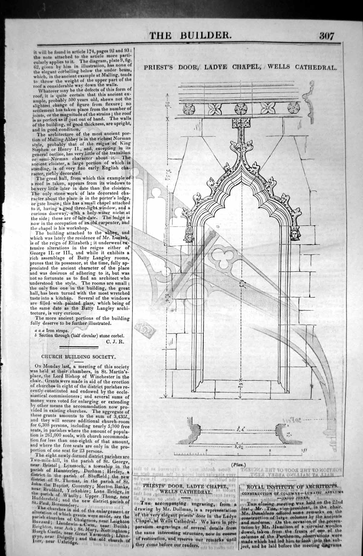 Old Architecture 1846 Builder Priests Door Ladye Chapel Wells Cathedr Victorian