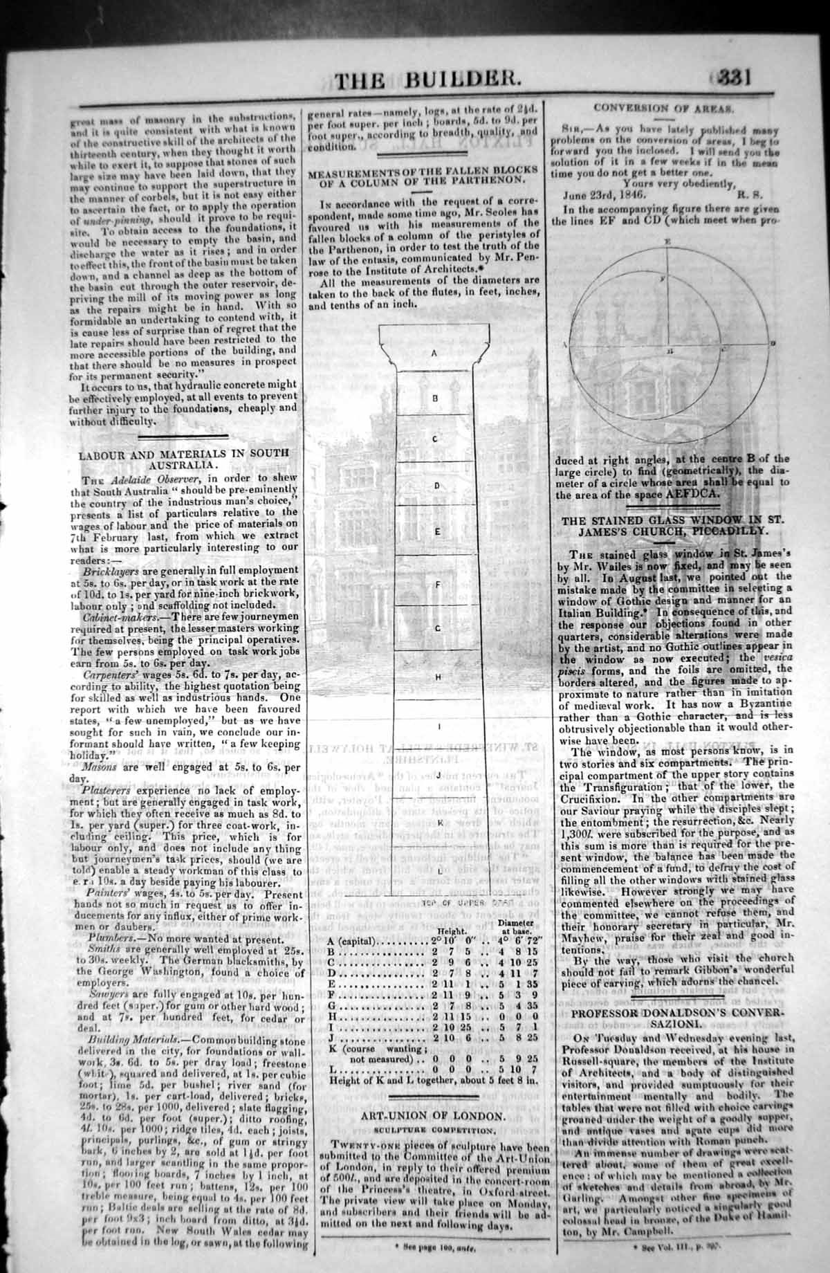 Old Measurments Fallen Blocks Column Parthenon Architecture 1846 Buil Victorian