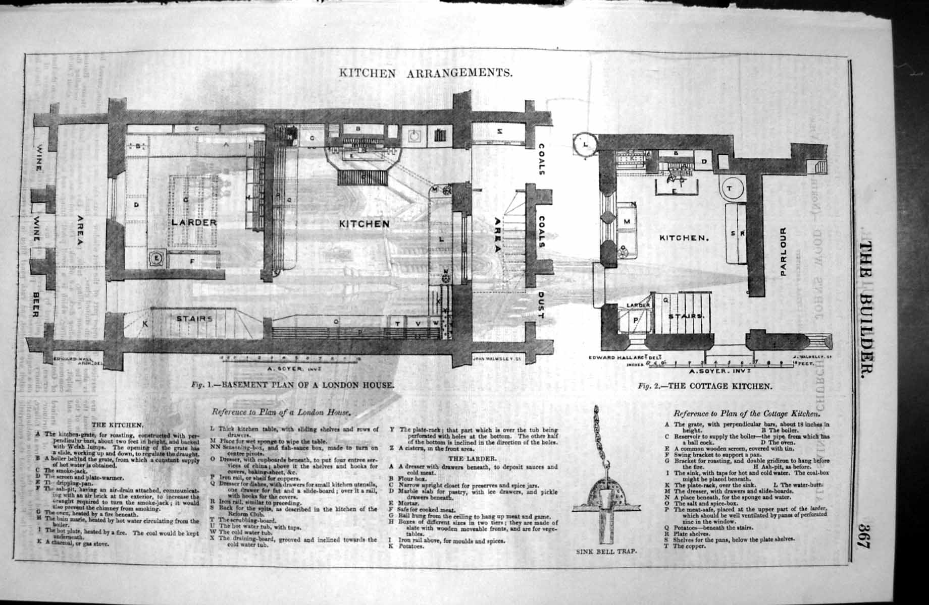 Old Kitchen Arrangements Plan London Houses Architecture 1846 Builder Victorian