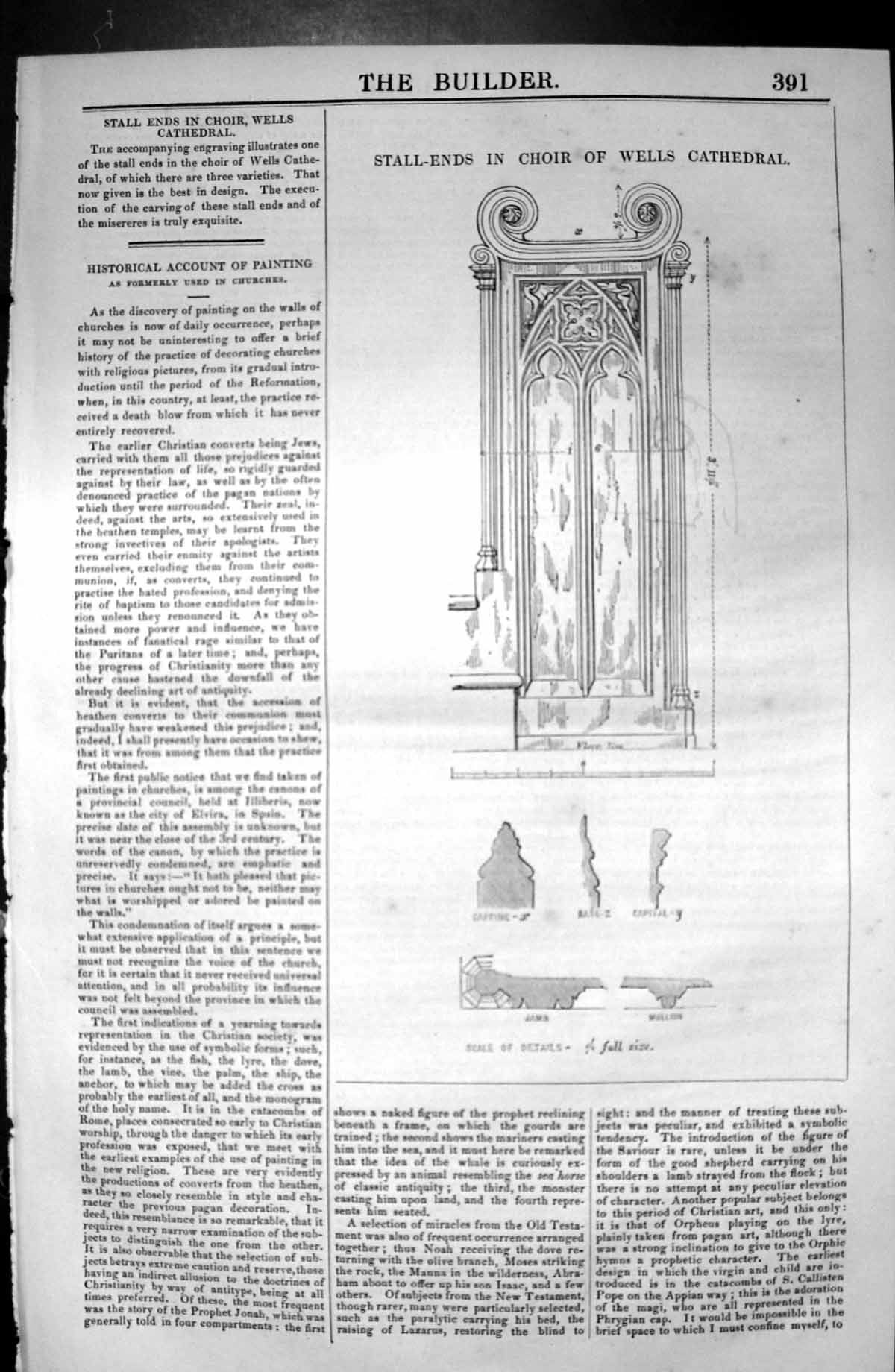 Antique Old Print Stall Ends Choir Wells Cathedral Architecture 1846 Builder