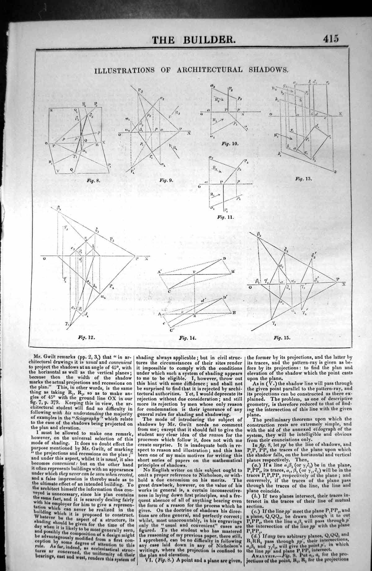 Antique Old Print Diagrams Illustrations Architectural Shadows 1846 Builder