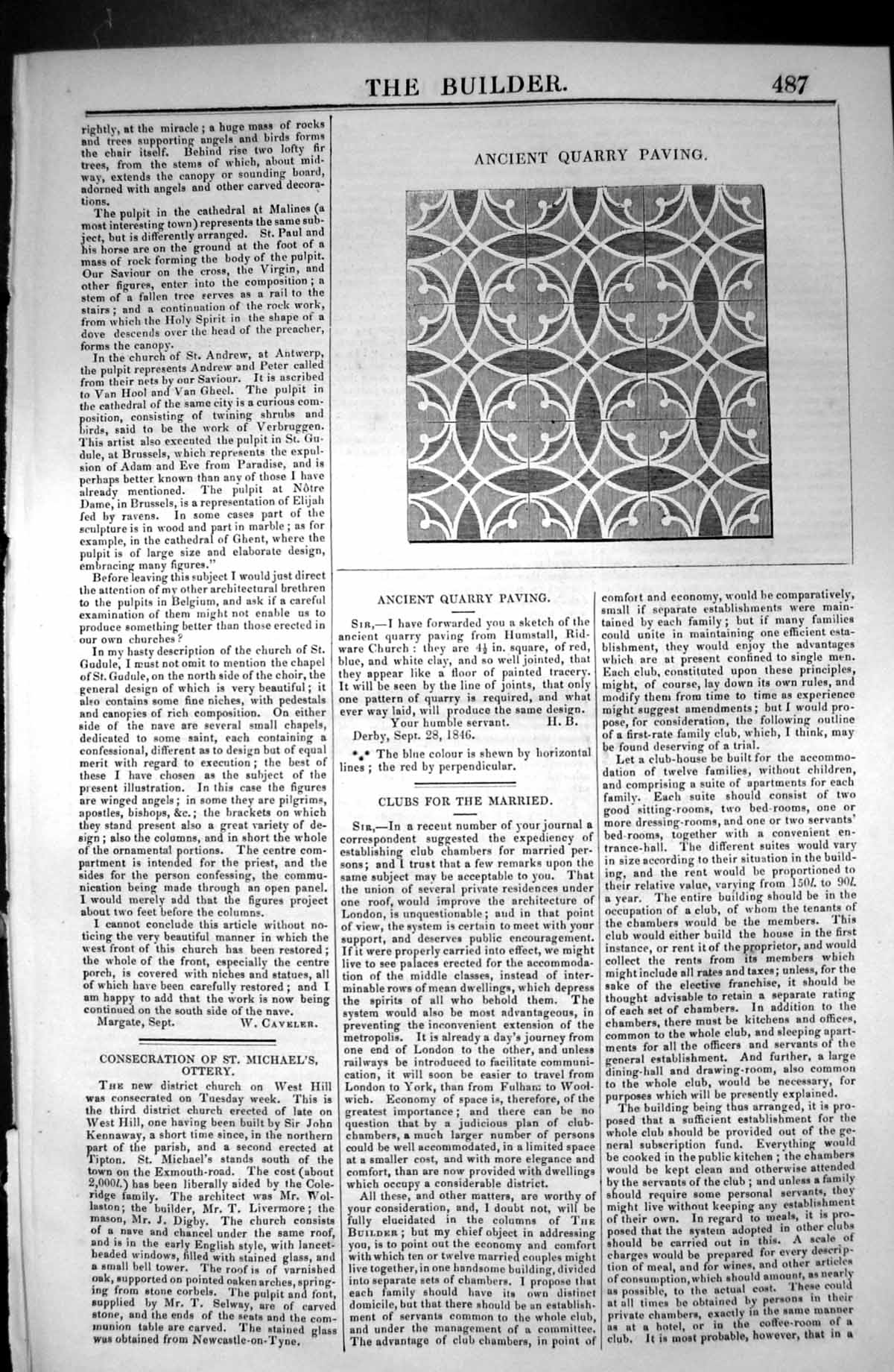 Original Old Antique Print Ancient Quarry Paving Architecture 1846 Builder 19th