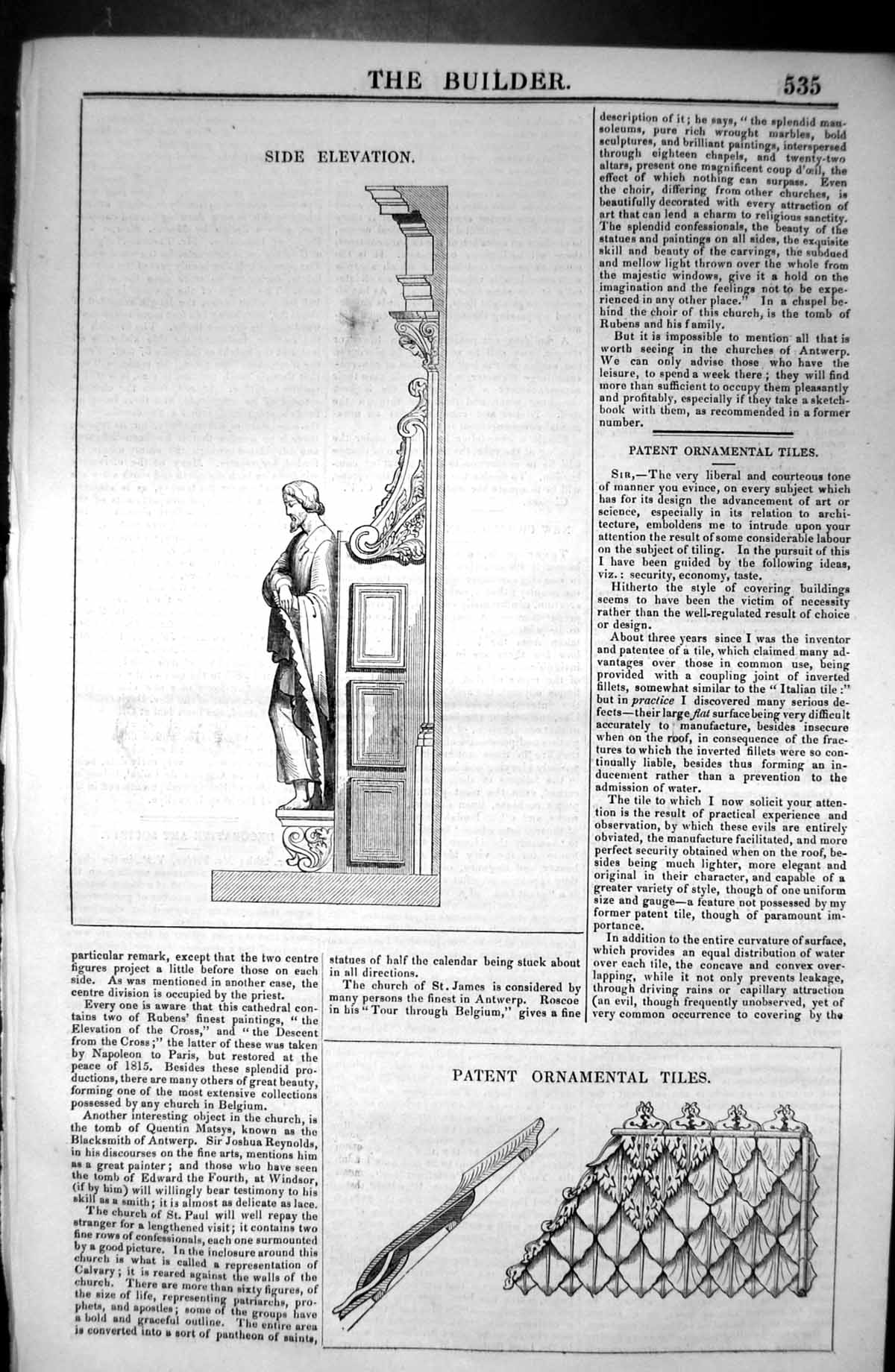Old Side Elevation Patent Ornamental Tiles Architecture 1846 Builder Victorian