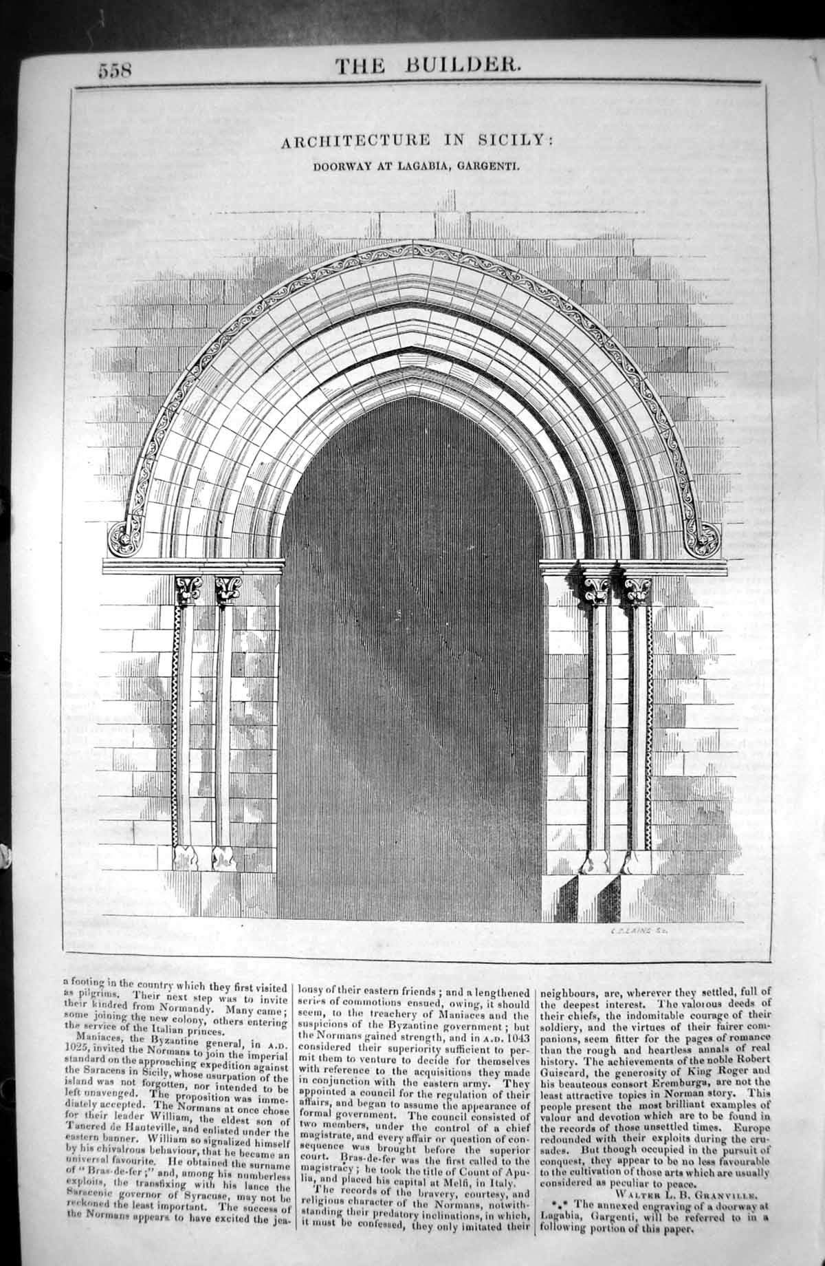 Antique Old Print Sicily Doorway Lagabia Gargenti Architecture 1846 Builder