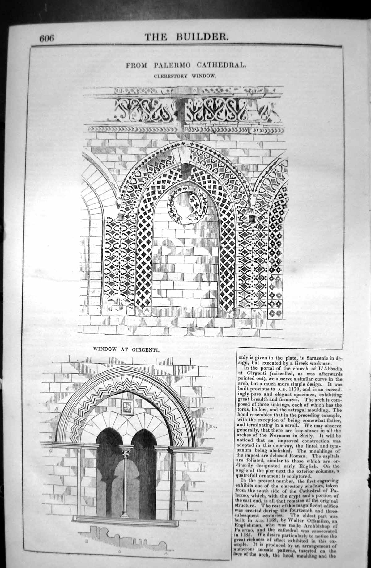Old Palermo Cathedral Clerestory Window Girgenti Architecture 1846 Bu Victorian