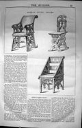 Antique Old Print German Gothic Chairs Heideloff Architecture 1847 Builder 19th