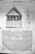 Original Old Antique Print English Gable Igthahm Kent Architecture 1847 Builder