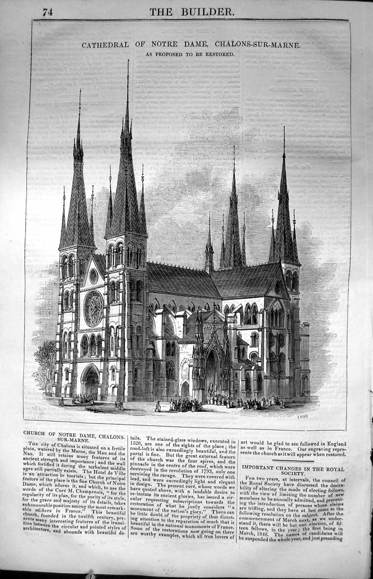 Old Cathedral Notre Dame Chalons-Sur-Marne Architecture 1847 Builder Victorian