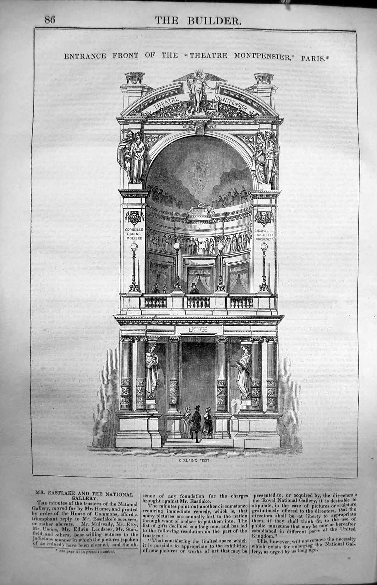 Old Entrance Front Theatre Montpensier Paris France Architecture 1847 Victorian
