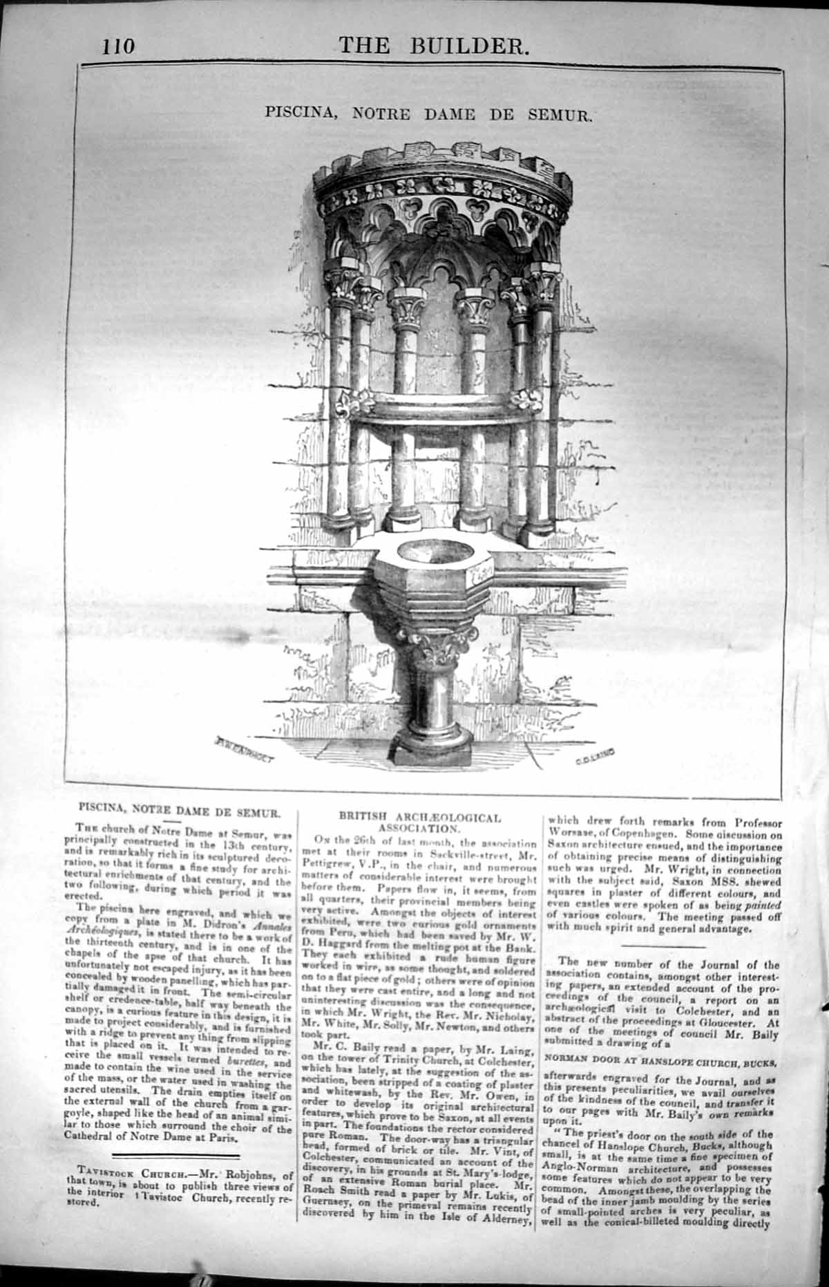 Old Antique Print Piscina Notre Dame De Semur Architecture 1847 Builder 19th