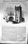 Old Print Tutbury Church Staffordshire England Architecture 1847 Builder 19th