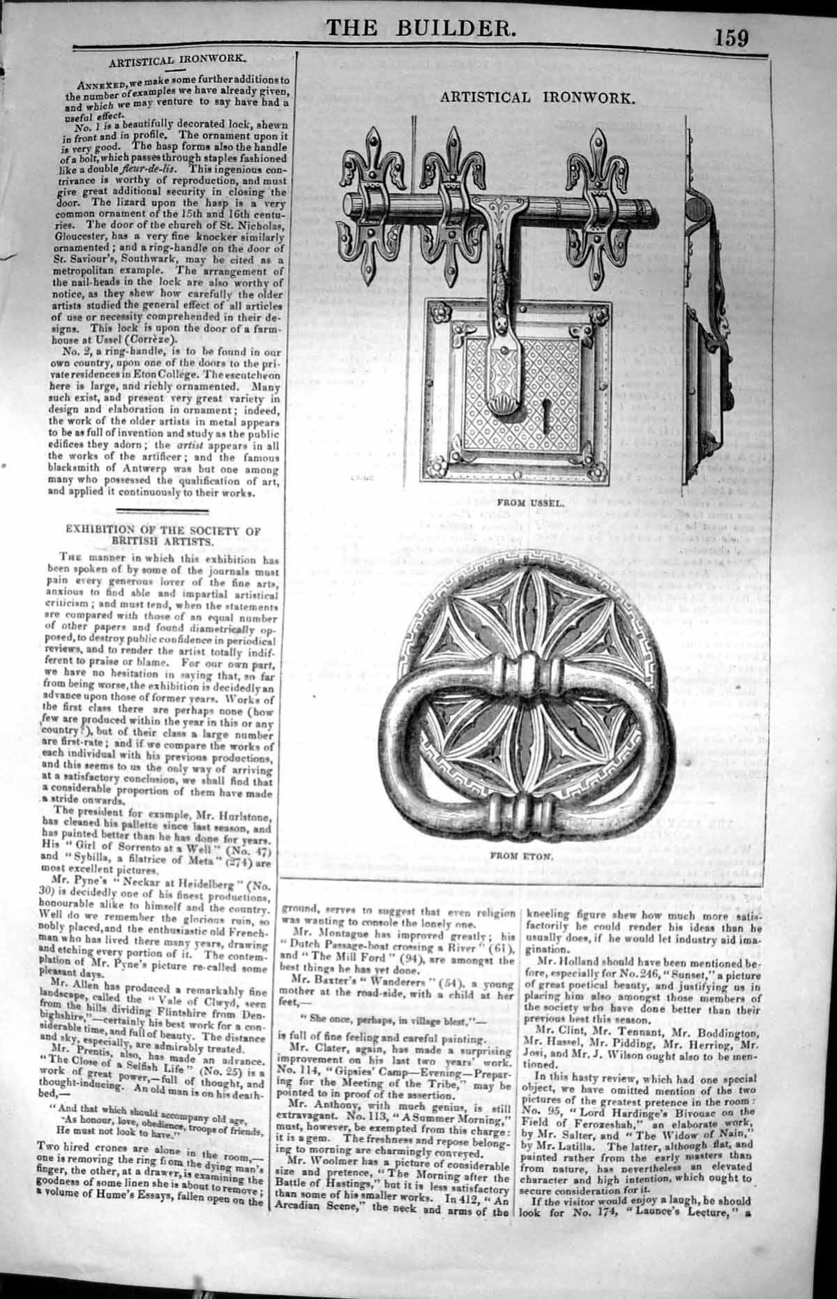 Antique Old Print Artistical Ironwork Ussel Eton Architecture 1847 Builder 19th