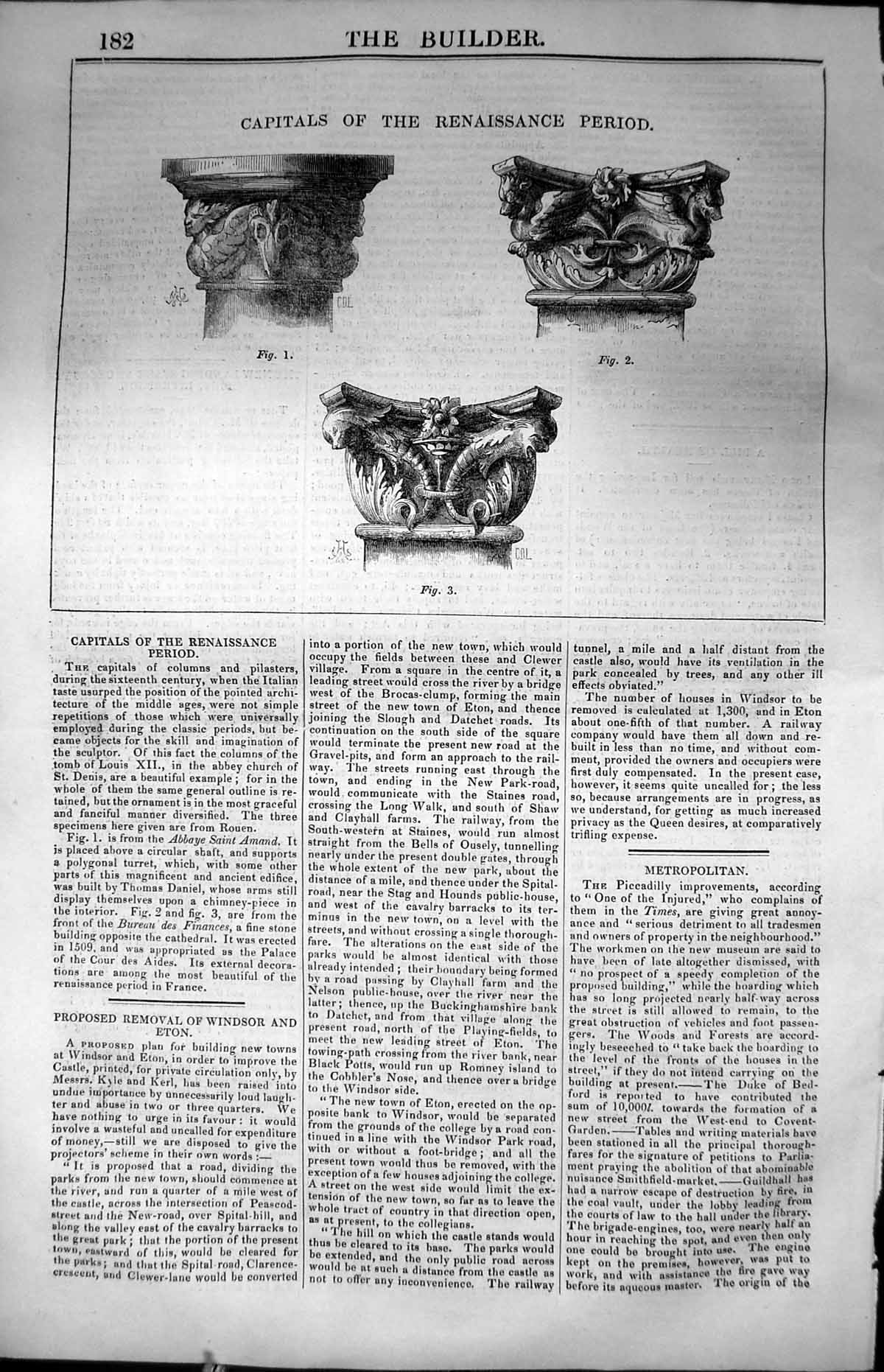 Old Antique Print Capitals Renaissance Period Architecture 1847 Builder 19th