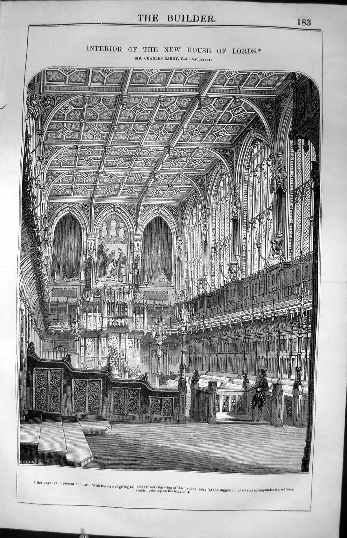 Antique Print Interior House Lords Charles Barry Architecture 1847 Builder 19th
