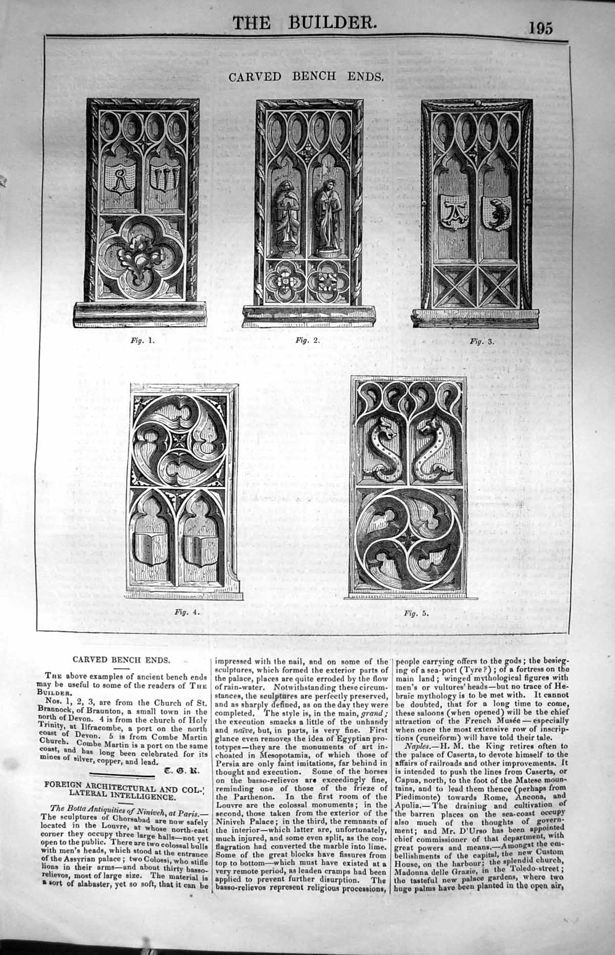 Old Carved Bench Ends Church Brannock Holy Trinity Architecture 1847 Victorian
