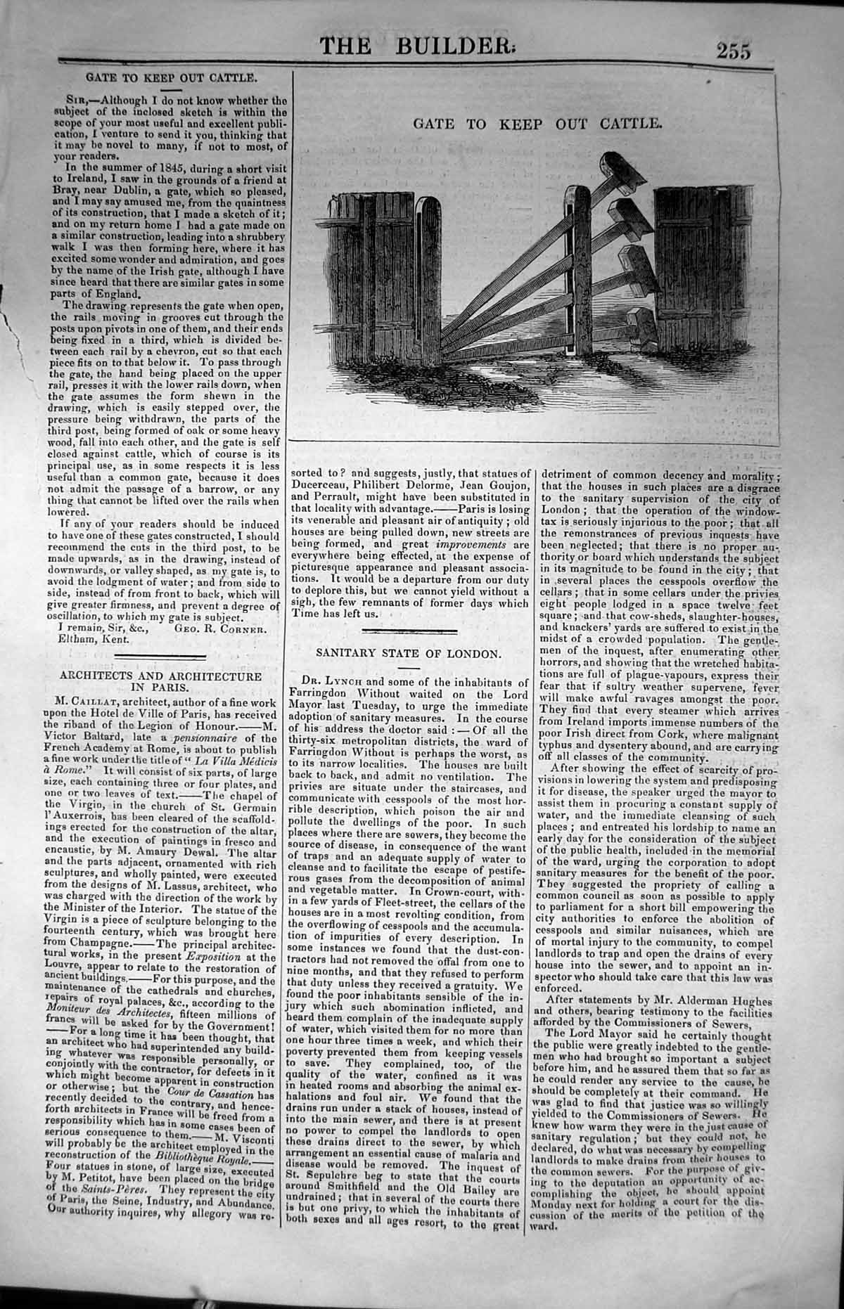 Antique Old Print Gate Keep Out Cattle Bray Dublin Architecture 1847 Builder