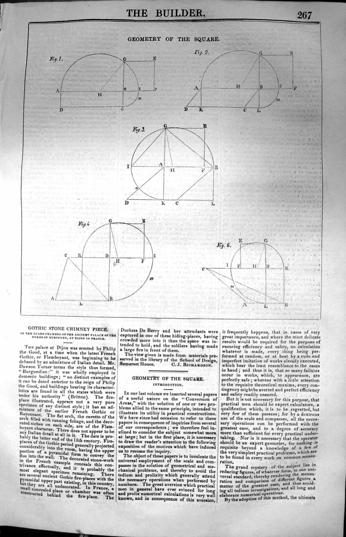 Original Old Antique Print Diagram Geometry Shape 1847 Builder 19th
