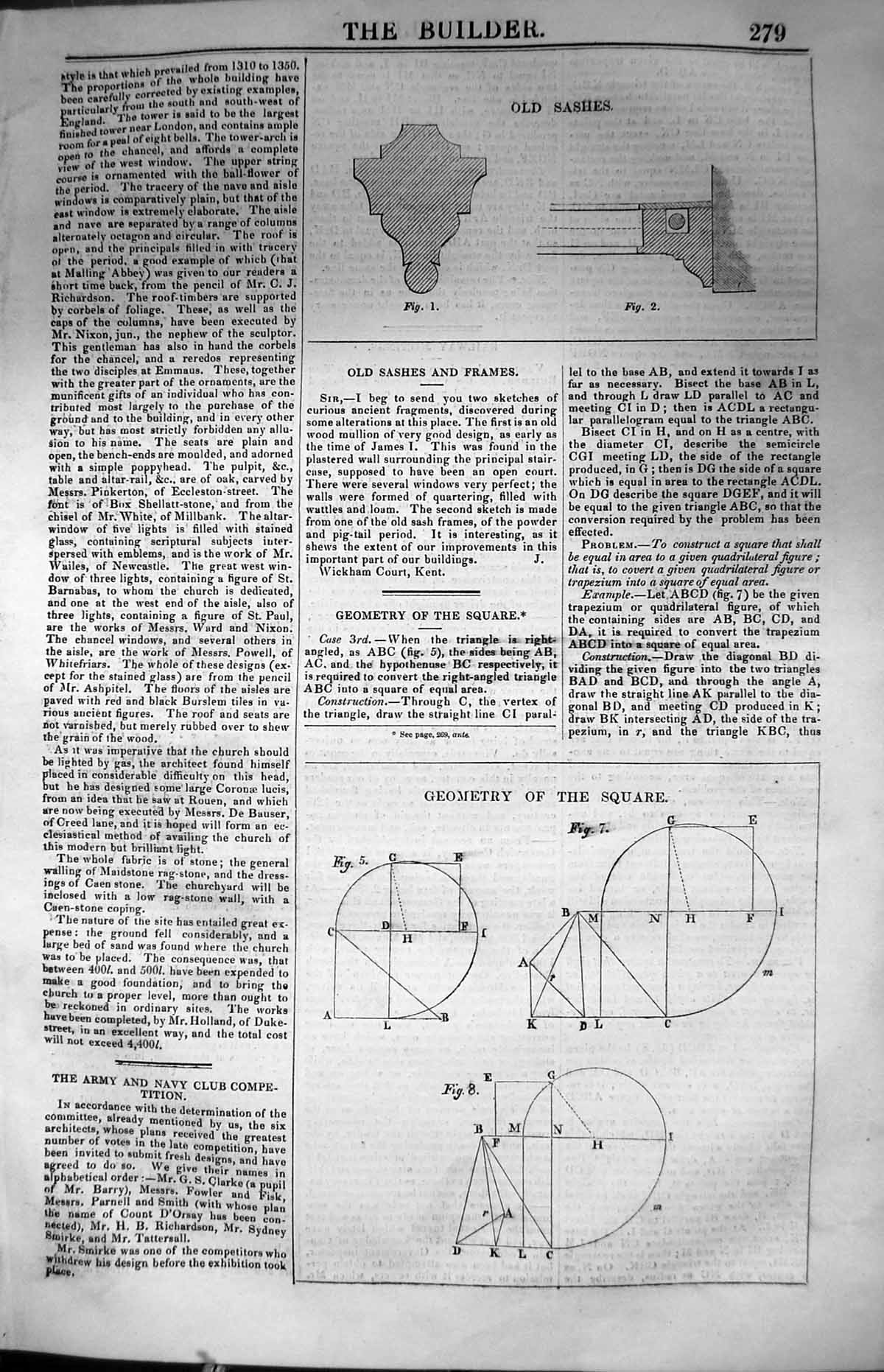 Original Old Antique Print Sashes Frames Diagrmas Geometry Square 1847 Builder