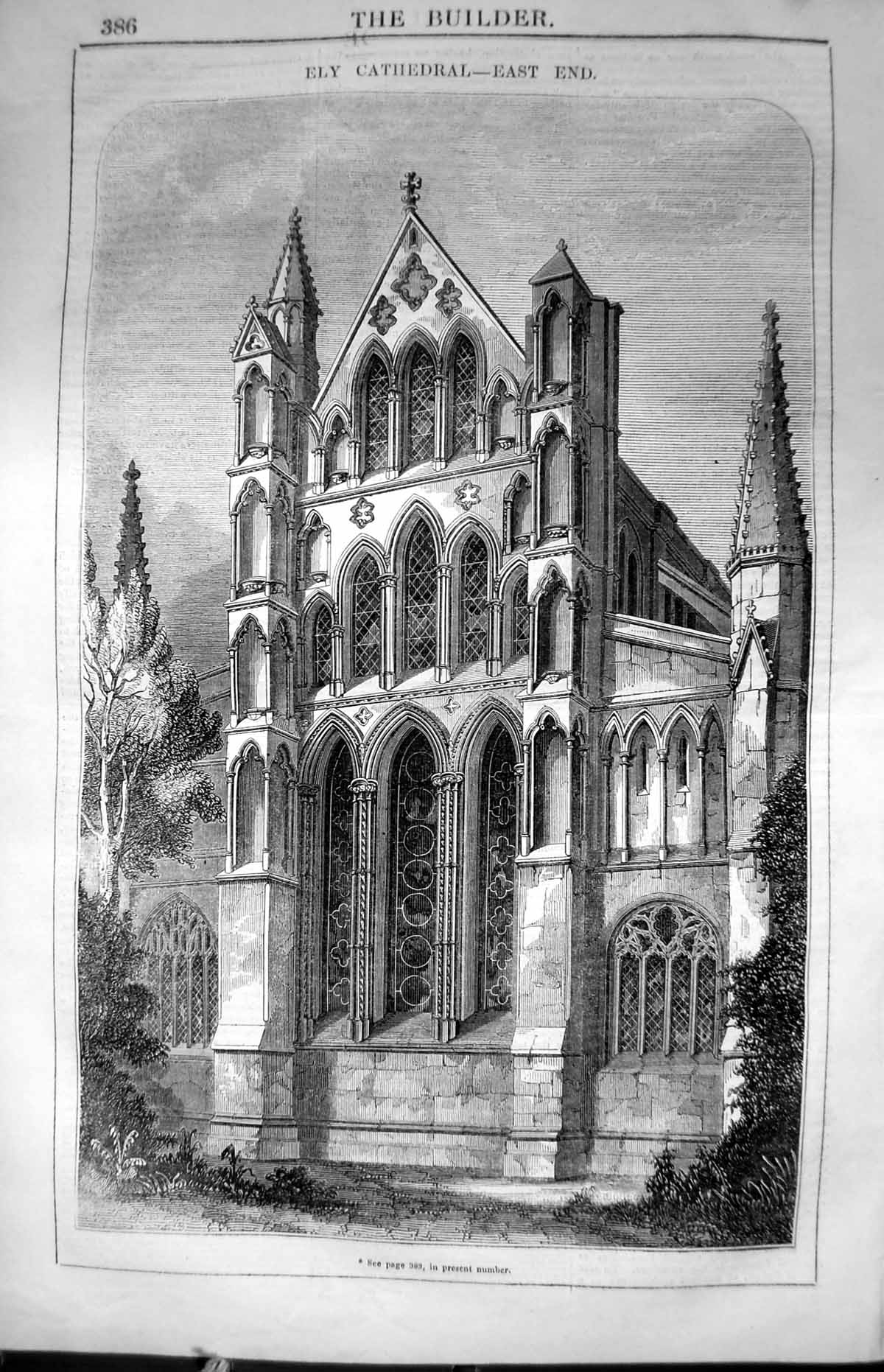 Original Old Antique Print Exterior Ely Cathedral Architecture 1847 Builder