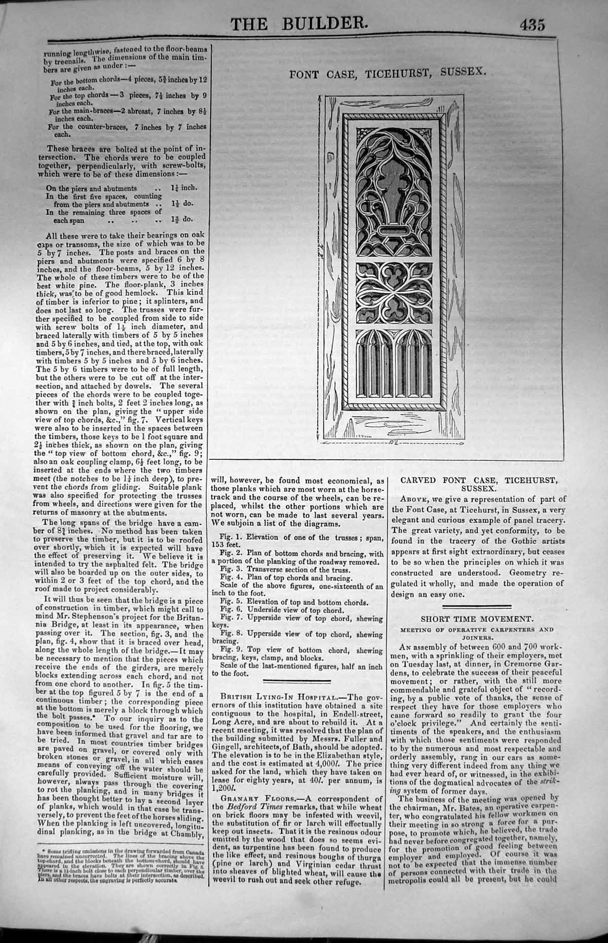 Original Old Antique Print Font Case Ticehurst Sussex Architecture 1847 Builder
