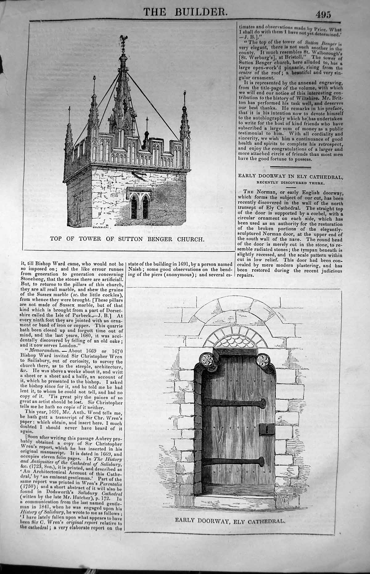 Old Top Tower Sutton Benger Church Doorway Ely Cathedral Architecture