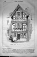 Antique Old Print Carved House Stratford-On-Avon Architecture 1847 Builder 19th