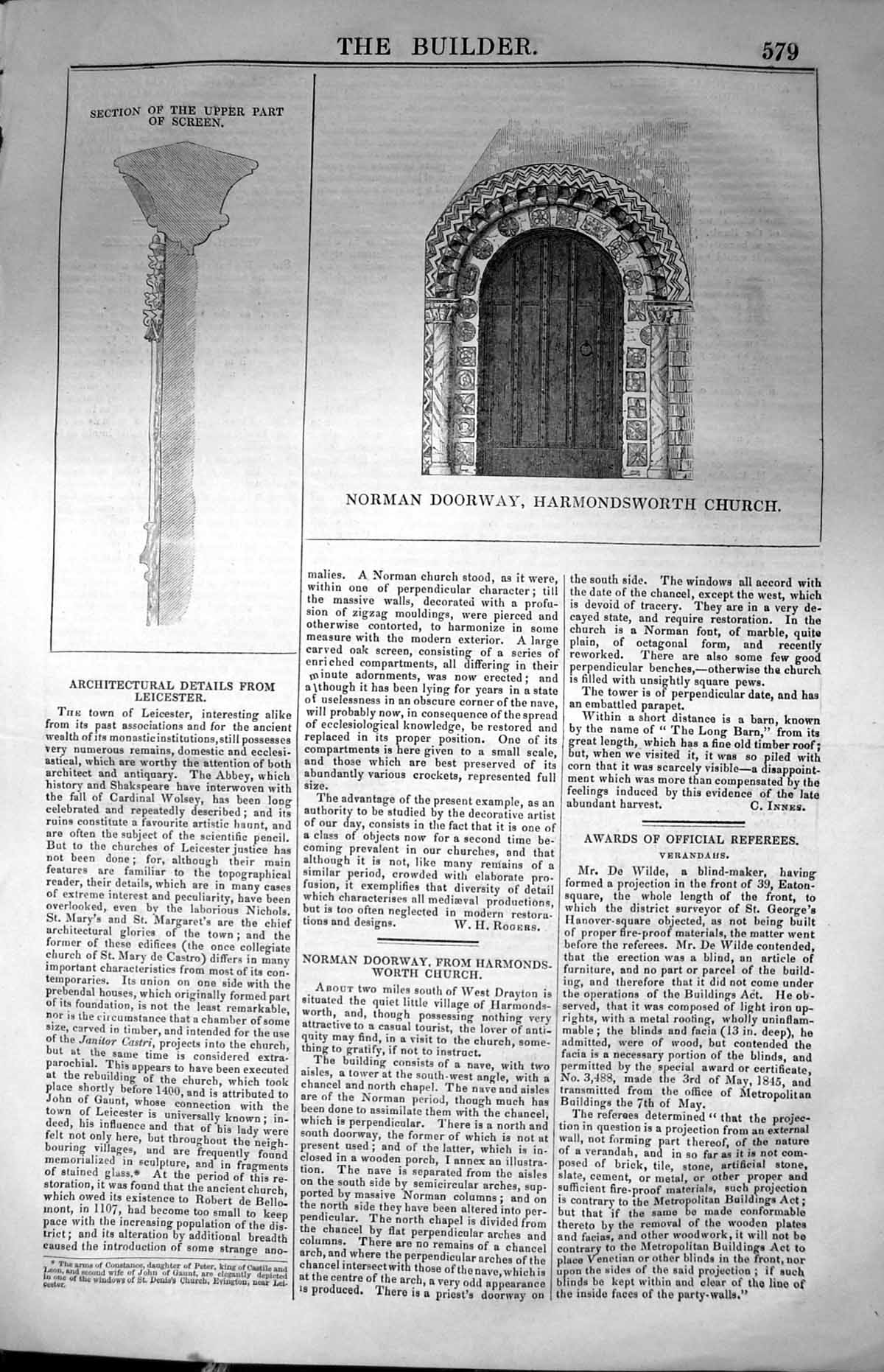 Old Norman Doorway Harmondsworth Church Screen Leicester Architecture