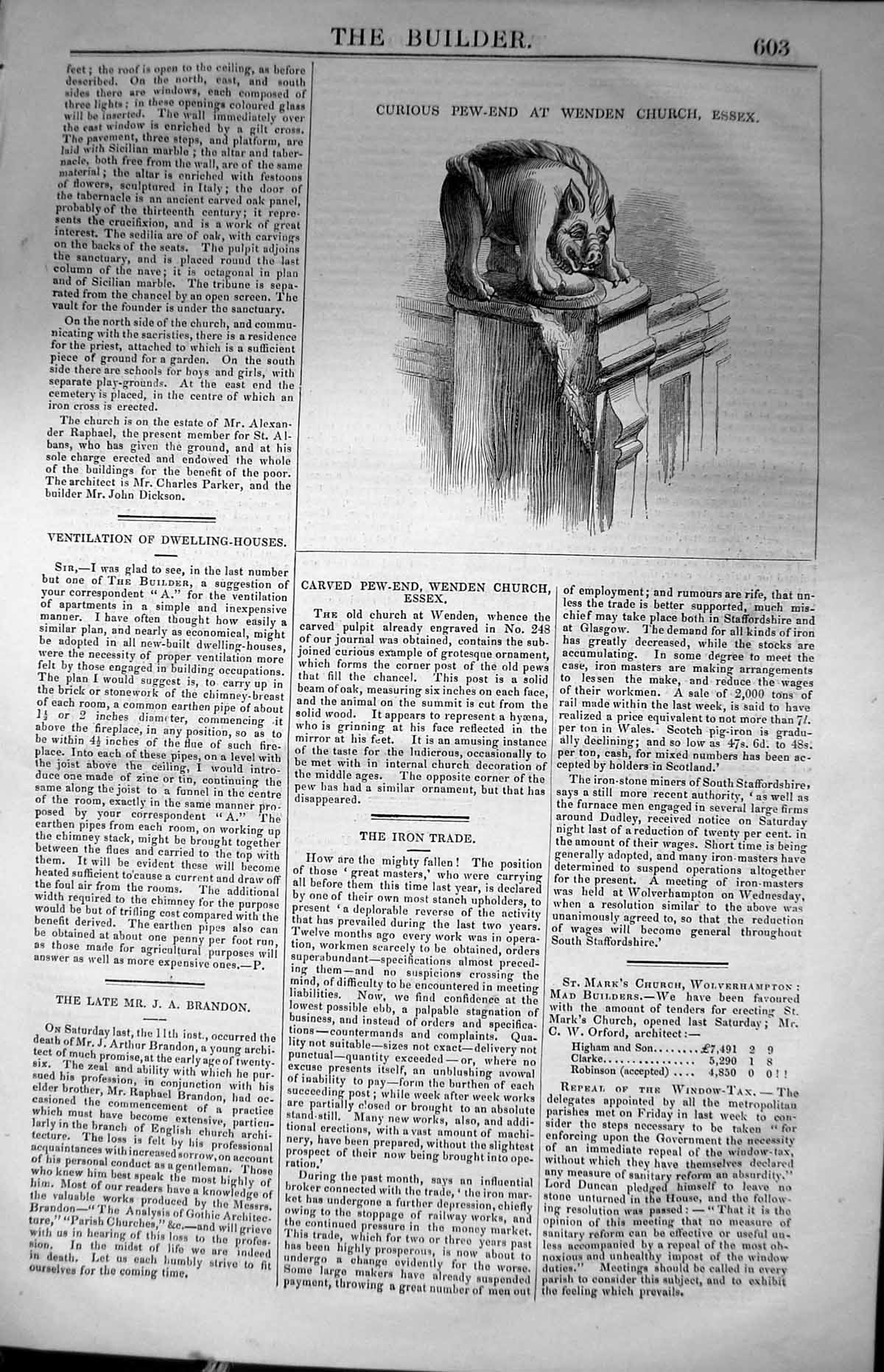 Antique Print Architecture 1847 Builder Curious Pew-End Wenden Church Essex