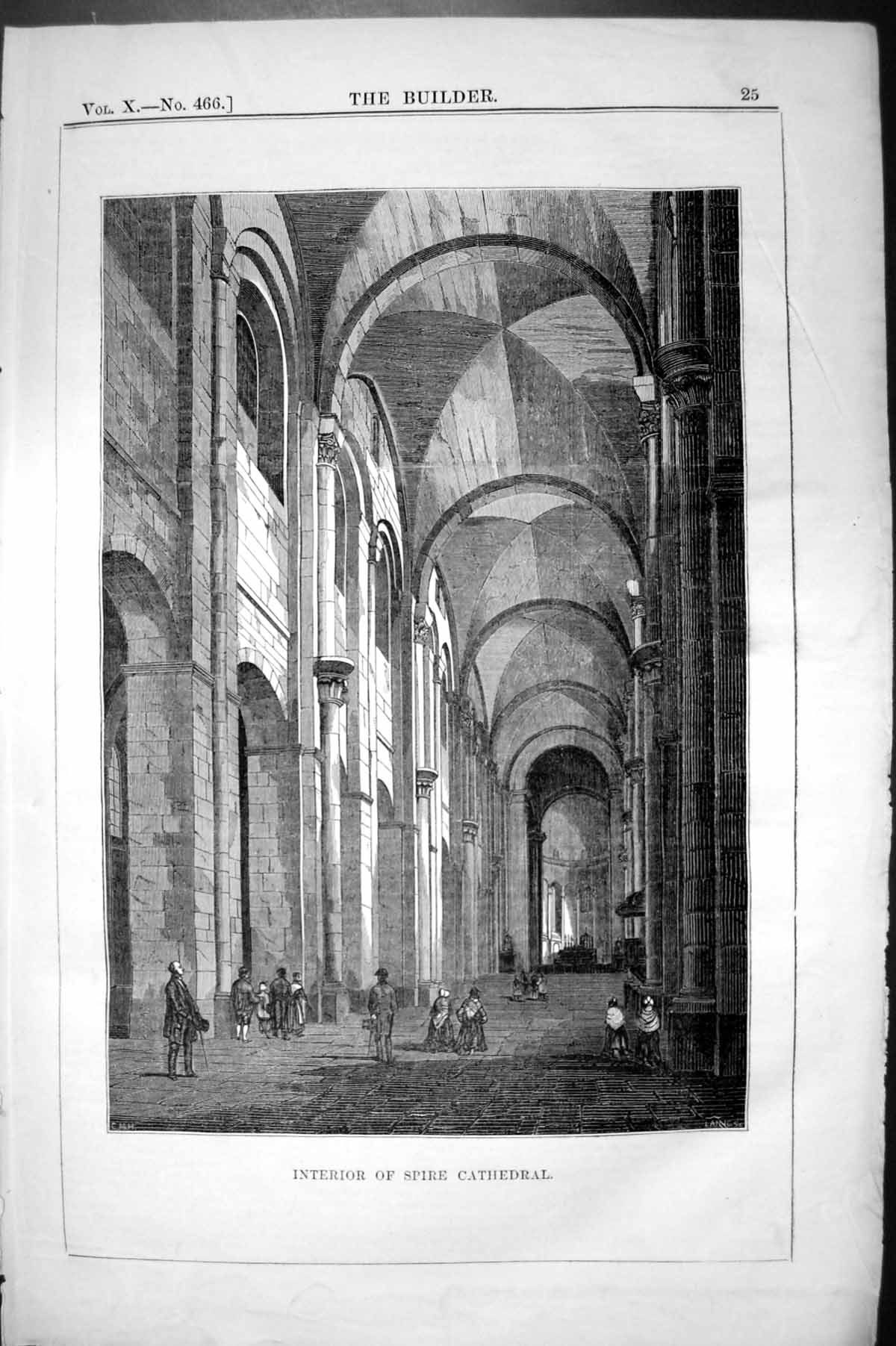 Original Old Antique Print Interior Spire Cathedral Architecture 1852 Builder