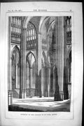 Antique Old Print Interior Church St. Ouen Rouen Architecture 1852 Builder 19th