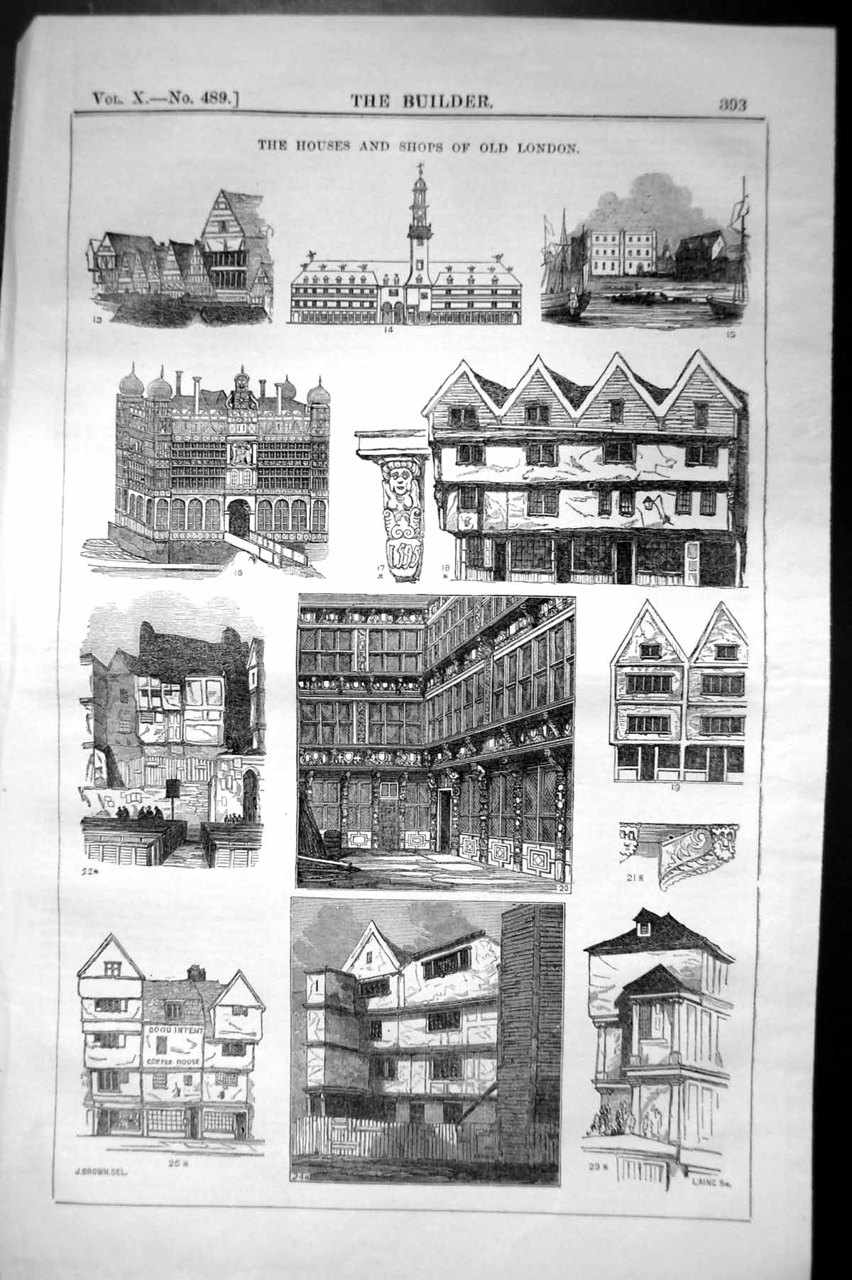 Old Antique Print Houses Shops Buildings London Architecture 1852 Builder 19th
