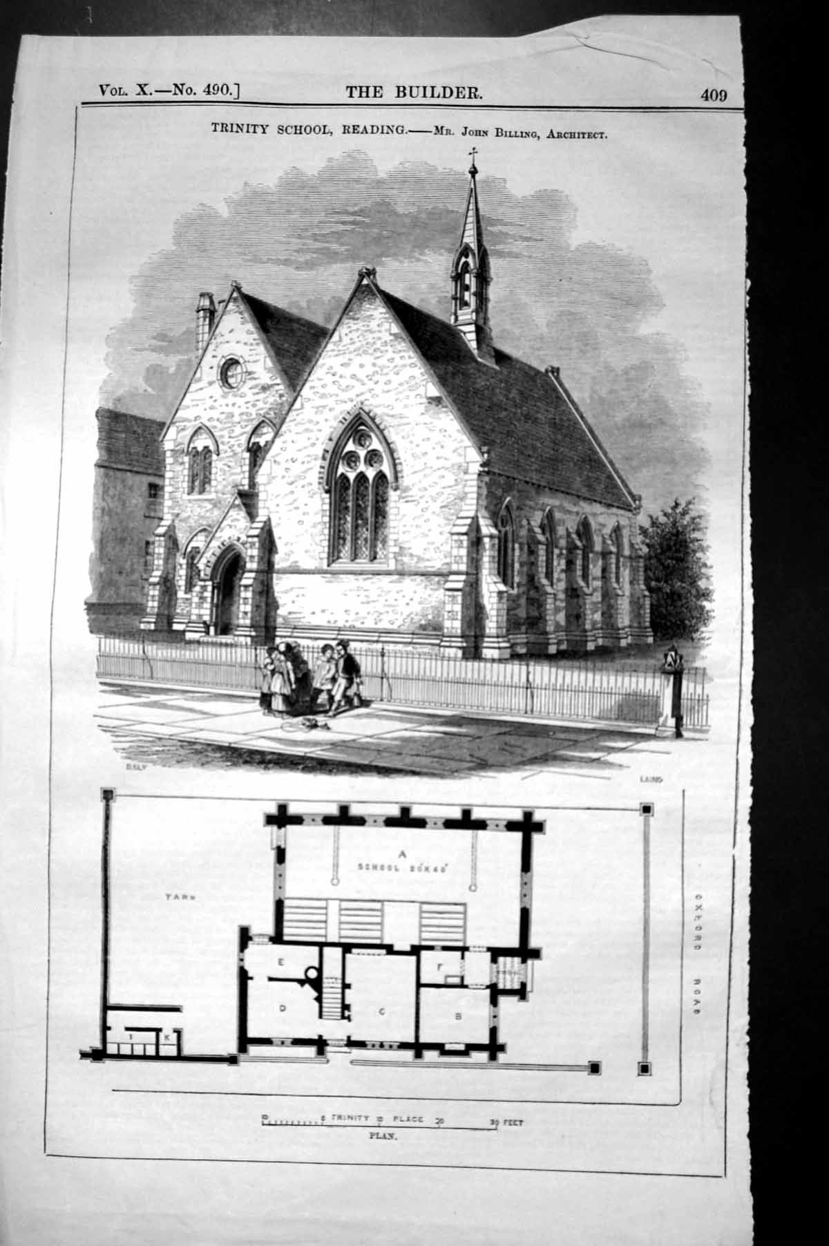 Old Trinity School Reading John Billing Plan Architecture 1852 Builde Victorian