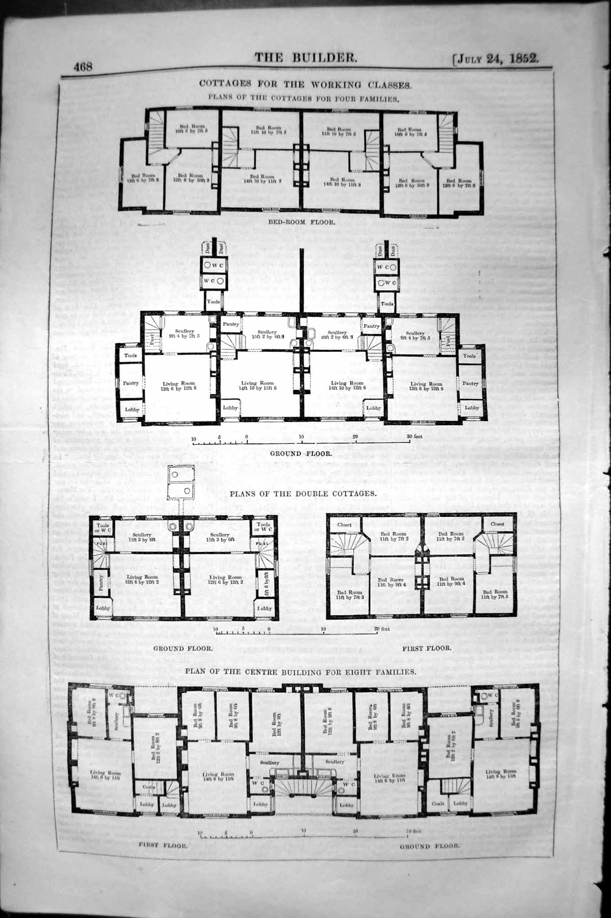 Old Plan Cottages Working Classes Families Architecture 1852 Builder Victorian