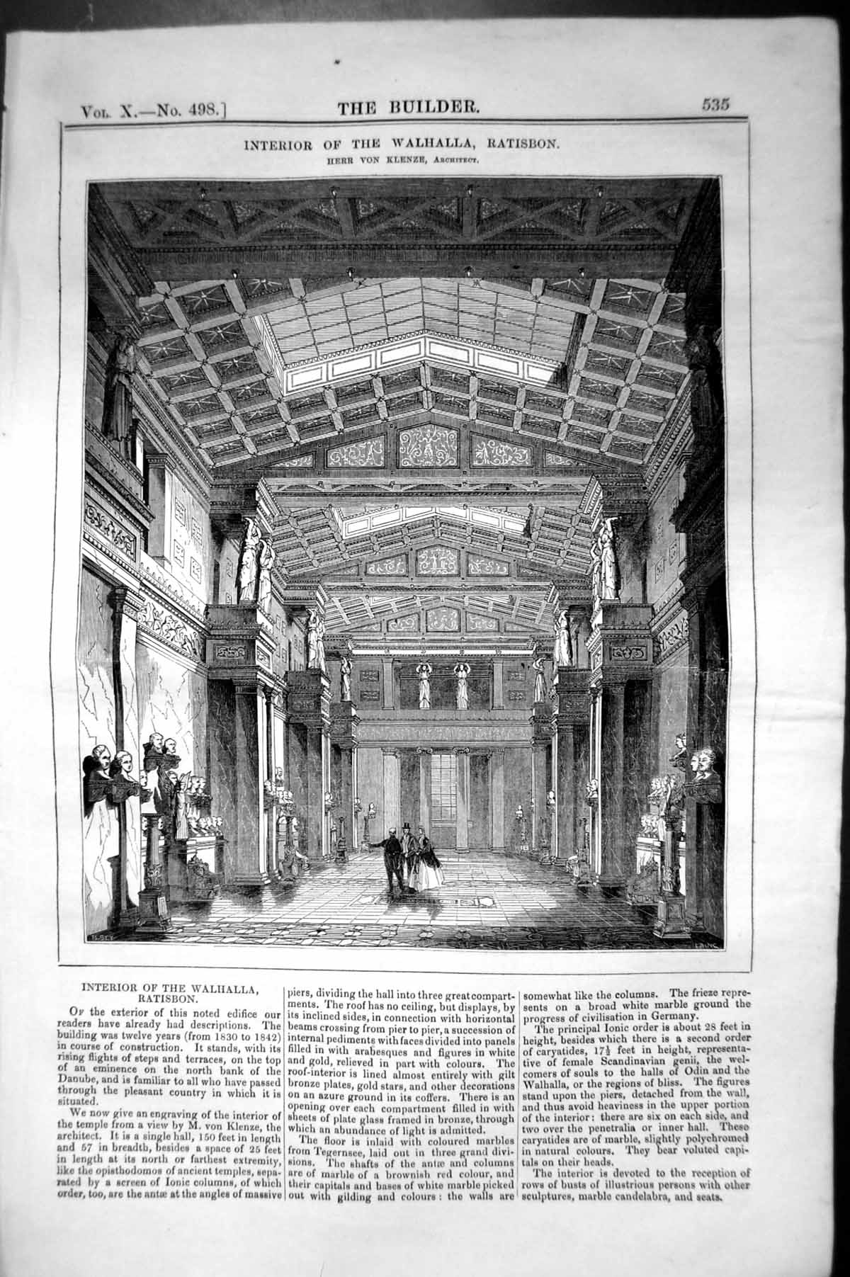 Old Interior Walhalla Ratisbon Herr Von Klenze Architecture 1852 Buil Victorian