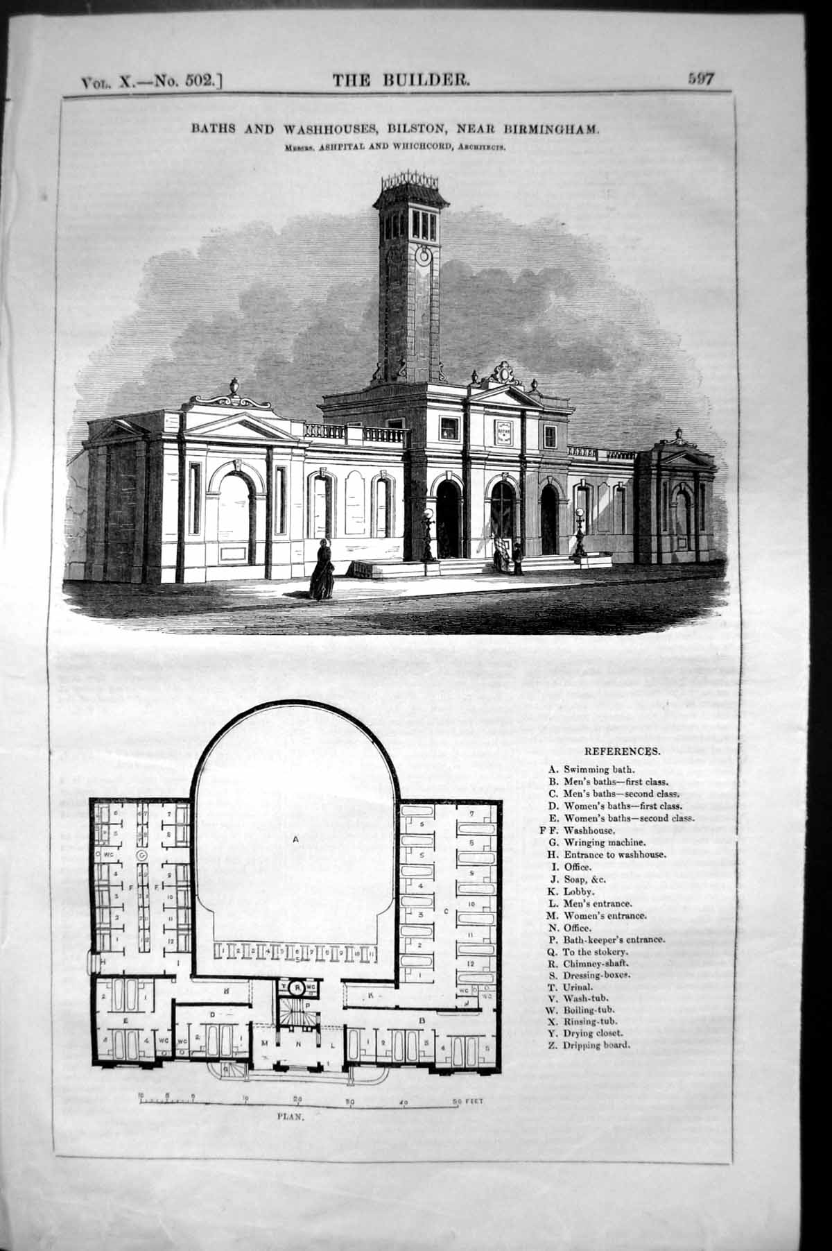 Old Architecture 1852 Baths Washhouses Bilston Birmingham Ashpital Wh Victorian