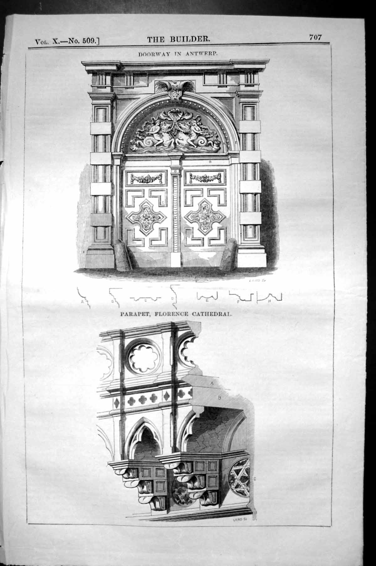 Old Doorway Antwerp Parapet Florence Cathedral Architecture 1852 Buil Victorian