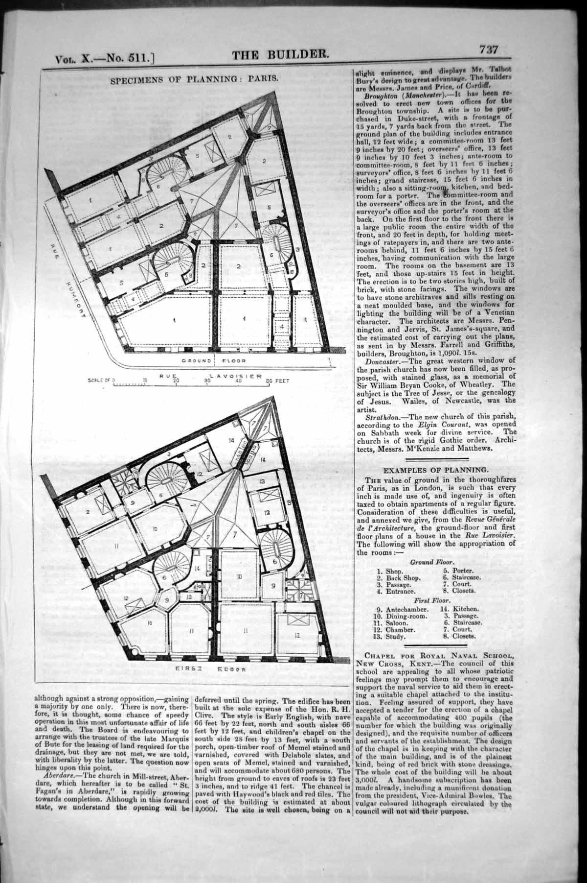 Old Plan Building Specimens Planning Paris France Architecture 1852 B Victorian