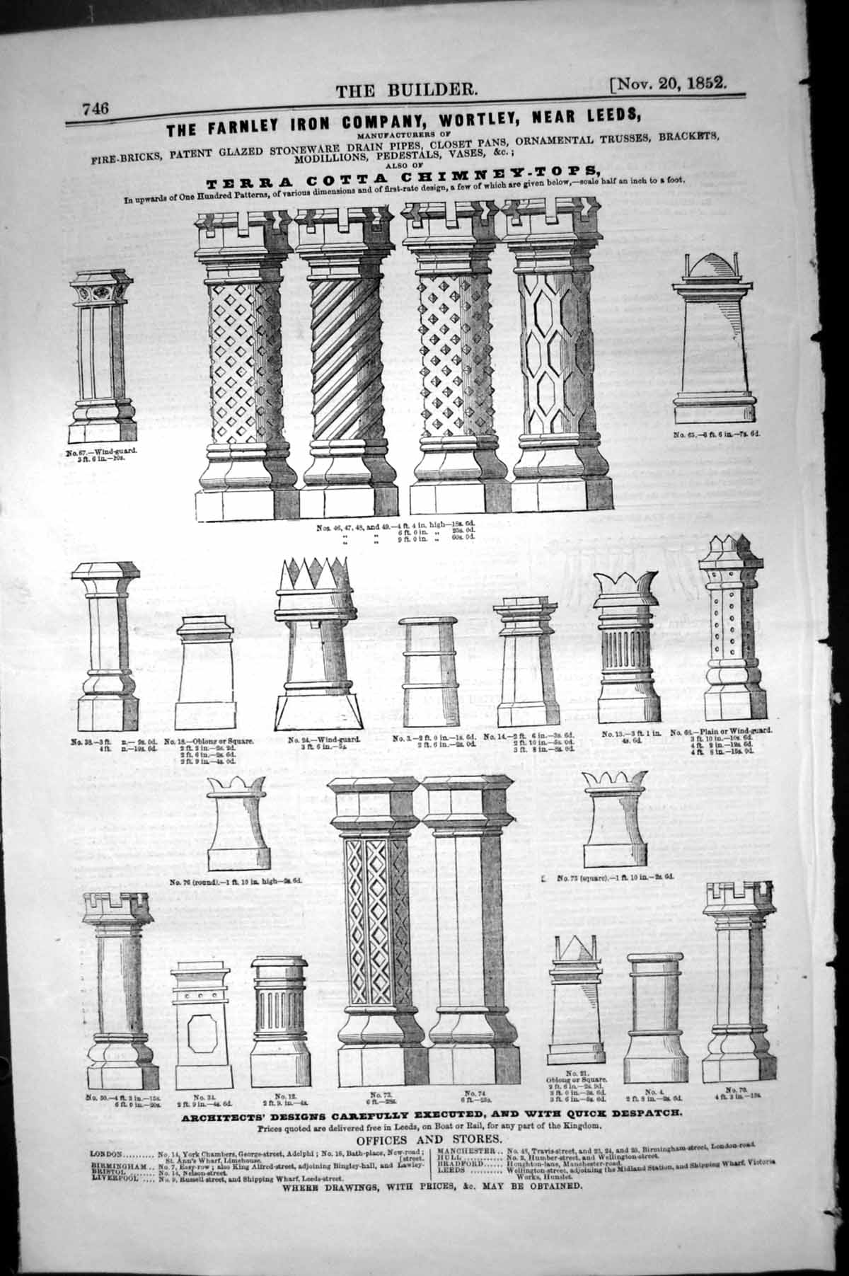 Old Chimney-Tops Terra Cotta Advertisement Farnley Architecture 1852 Victorian
