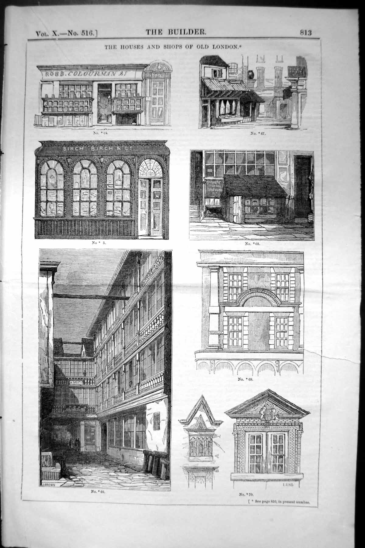 Old Architecture 1852 Builder Houses Shops London England Colourman B Victorian