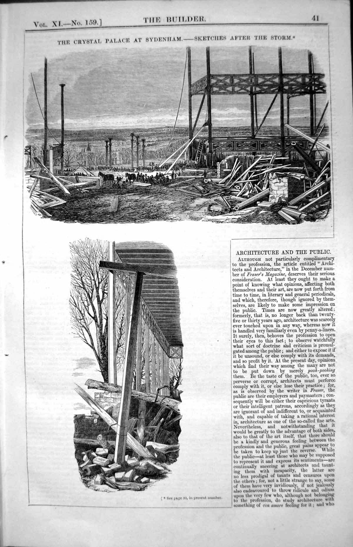 Old Crystal Palace Sydenham After Storm Damage Horses Repairmen 1853 Victorian