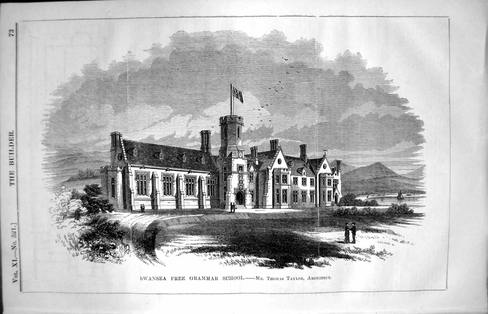 Old Swansea Free Grammar School Thomas Taylor Architect Flag Scenery