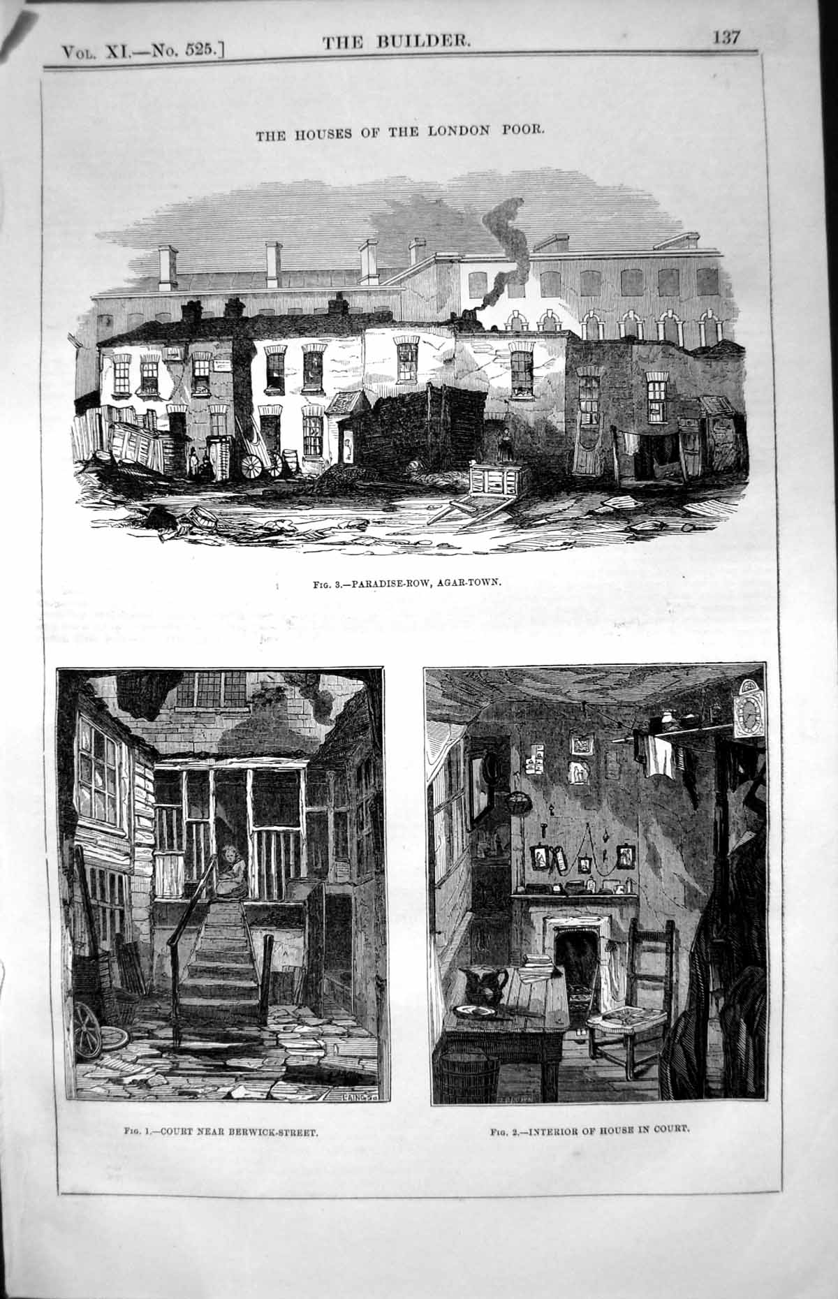 Old Print Houses London Poor Paradise Row Court Berwick St. Interior 1853 19th